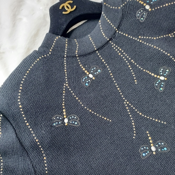Sale🥳St. John Evening Black Sweater w/ Crystal & Gold Dragonflies - Picture 3 of 6